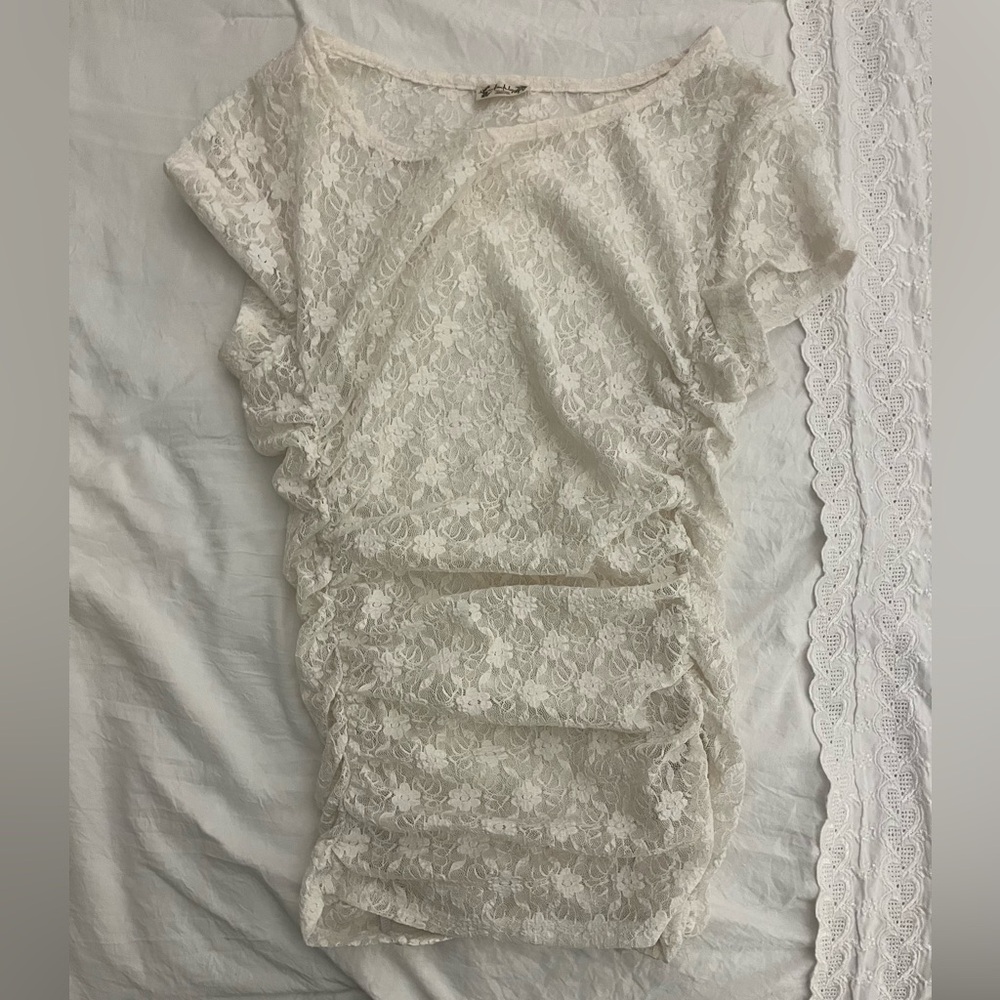 Laced Sheer Ruched Top